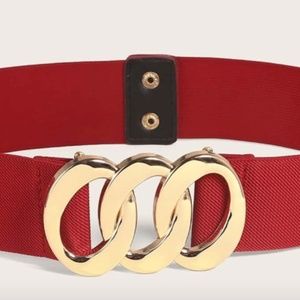 New Red belt elastic band with gold metal center